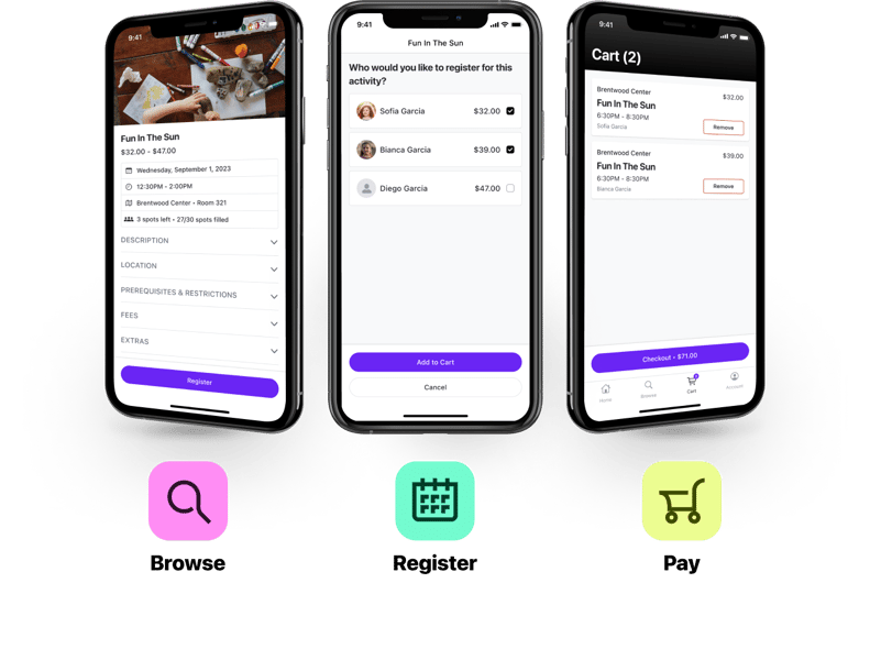 xplor recreation mobile app experience displayed on mobile phones
