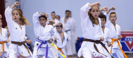 young martial artists training in a martial arts school