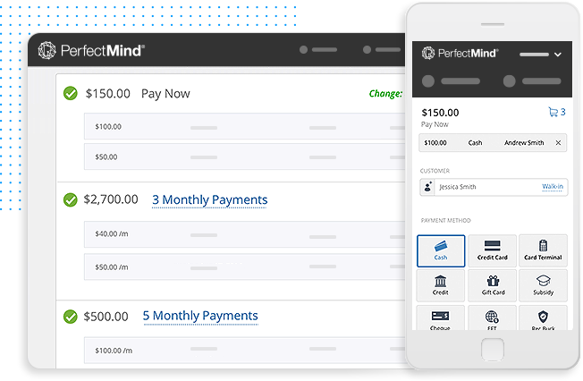 screenshot of billing software payment screens 